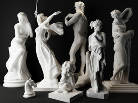 欧式人物雕塑石膏像组合3D模型