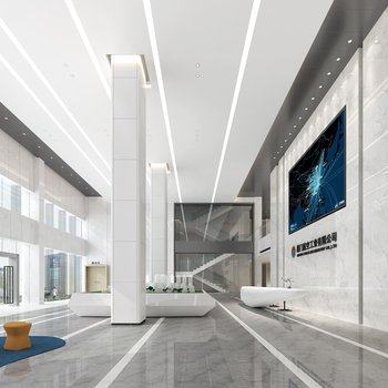 现代办公大厅前台3D模型