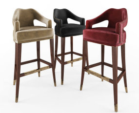 现代布艺实木高脚吧台椅组合3D模型