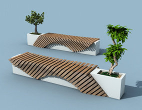 现代户外实木长椅组合3D模型