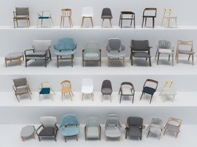 北欧实木布艺单椅休闲椅组合3D模型