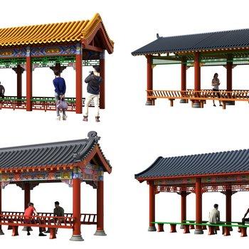 中式古建景观长廊花架连廊3D模型