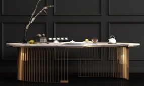 新中式金属大理石茶桌餐具饰品组合3D模型