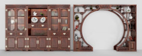 中式实木博古架装饰柜摆件组合3D模型