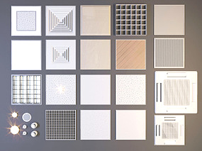 现代空调出风口格栅铝扣板石膏板组合3D模型