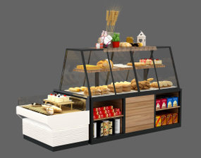 现代保鲜柜面包商品组合3D模型