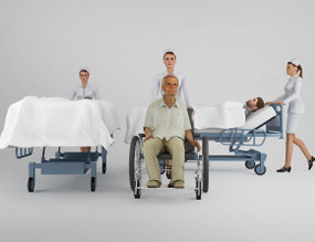 现代医生护士病床推车老人轮椅组合3D模型