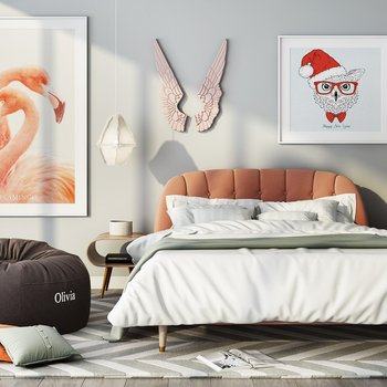 现代双人床懒人沙发组合3D模型