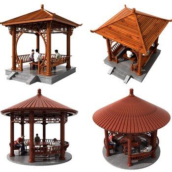 中式木质凉亭景观亭子3D模型