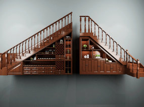 美式实木楼梯酒柜摆件组合3D模型