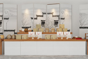 新中式茶叶茶饼展柜屏风组合3D模型