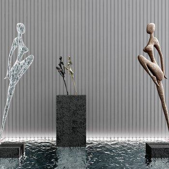 现代抽象人物雕塑景观3D模型