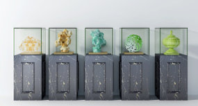 中式玉石雕塑摆件组合3D模型
