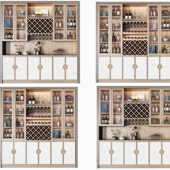 新中式实木酒柜摆件组合3D模型