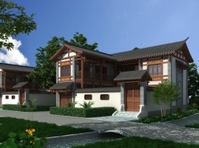 中式古建庭院别墅3D模型
