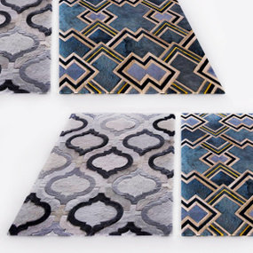 现代方形绒毛地毯组合3D模型