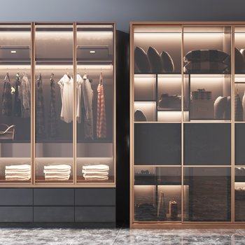 现代实木衣柜组合3D模型
