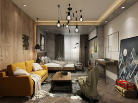 工业风公寓客厅卧室3D模型