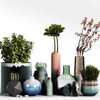 现代花瓶盆栽组合3D模型