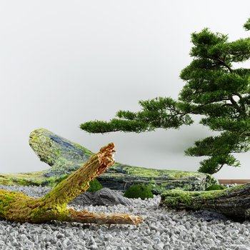 新中式庭院景观小品枯山水石3D模型