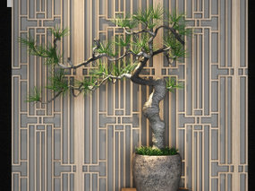 新中式植物罗汉松盆栽3D模型