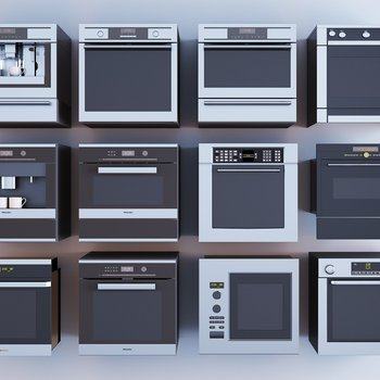 现代厨房烤箱微波炉洗碗机消毒柜组合3D模型