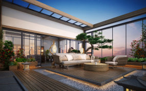 新中式阳台花园景观3D模型