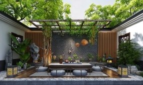 新中式花园休闲区3D模型