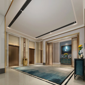 现代酒店大厅电梯间3D模型
