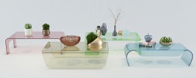 现代透明茶几边几花瓶摆件组合3D模型
