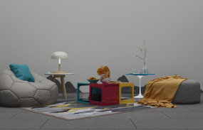 北欧休闲沙发茶几摆件组合3D模型