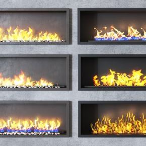 现代壁炉火焰火堆组合3D模型