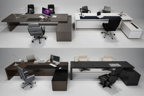 现代办公桌椅大班台摆件组合3D模型