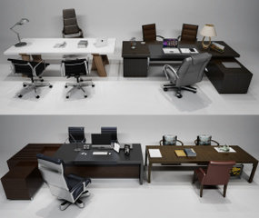 现代办公桌椅大班台摆件组合3D模型