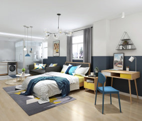 现代单身公寓卧室3D模型