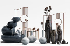 新中式陶瓷器皿摆件组合3D模型