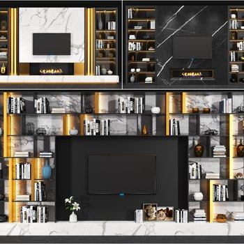 现代轻奢电视背景柜电视壁炉墙组合3D模型