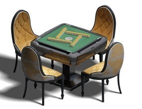 现代麻将桌皮革椅组合3D模型