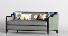新中式布艺双人沙发抱枕组合3D模型