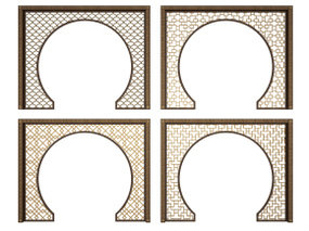 中式实木拱门屏风门洞隔断组合3D模型