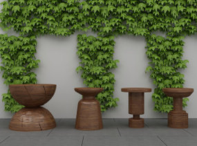 新中式实木凳子组合3D模型