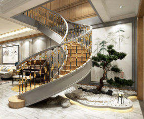 欧式旋转楼梯钢琴景观组合3D模型