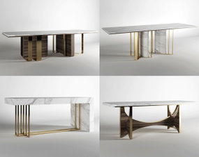 现代金属大理石餐桌组合3D模型