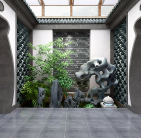 新中式庭院花园3D模型