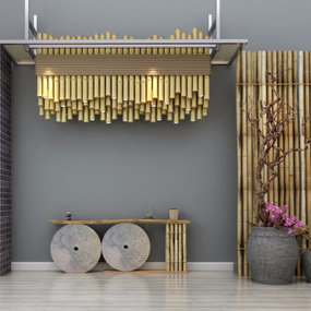 新中式竹子吊灯装饰柜端景台盆栽组合3D模型