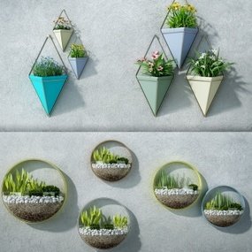 北欧绿植盆栽墙饰挂件组合3D模型