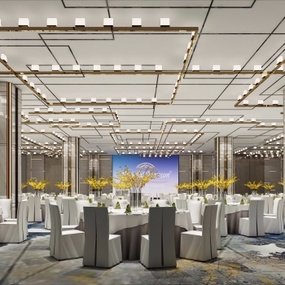 现代酒店大型宴会厅3D模型