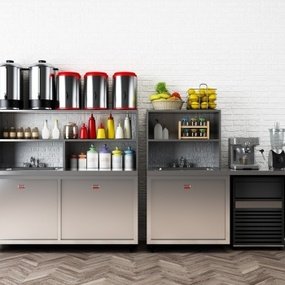 现代奶茶店柜子工具设备组合3D模型