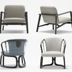 新中式布艺休闲椅组合3D模型