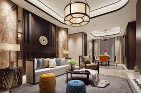 吴泽空间 设计 中式客厅样板间3D模型